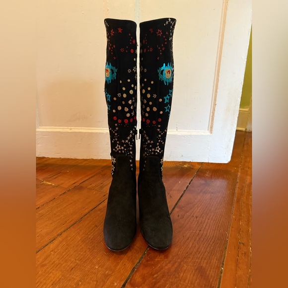 Valentino Celestial Metallic Suede Tall Heeled Boots - Picture 5 of 7